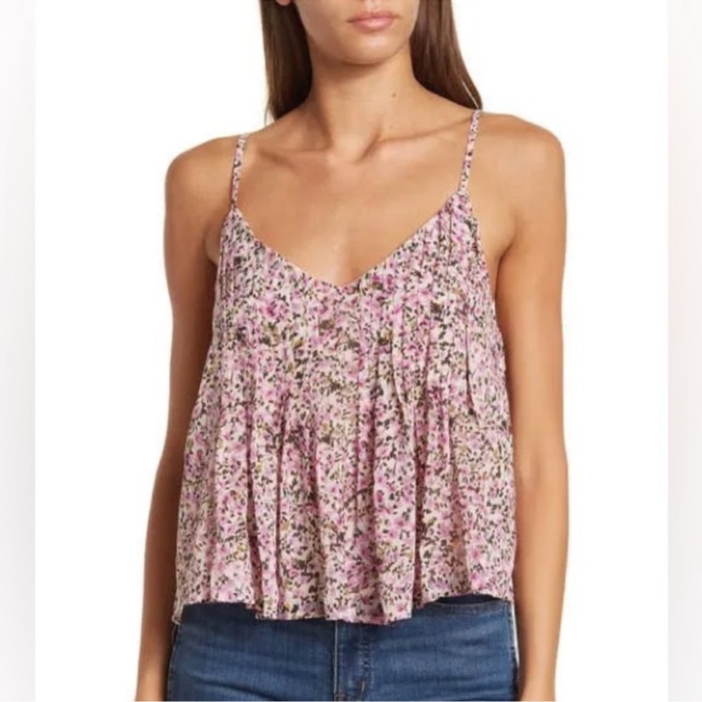 ASTR Women's Lavender Multi Floral Print Chiffon Layered Cropped Cami Tank